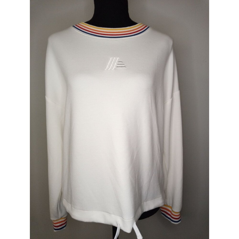 Aldi Gear Cream Sweatshirt Crewneck Rainbow Cuff and Collar Size Medium